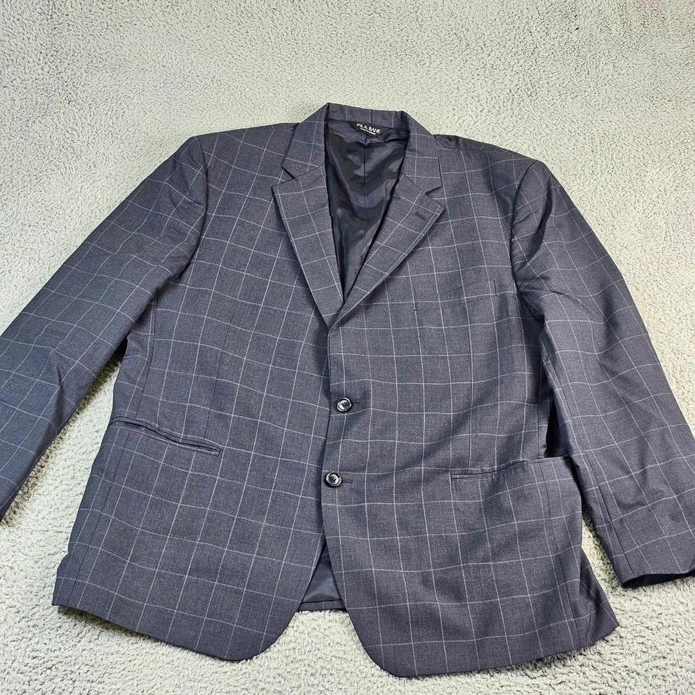 Jos. A. Bank Suit Jacket Mens 48R Gray Check 100% Wool Gordon Classic Fit